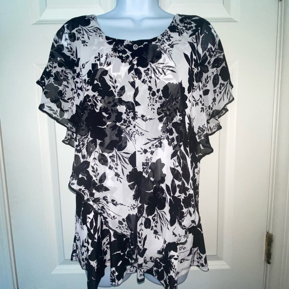 Adele & May Tops - Chic Black and White Floral Blouse. NWT
